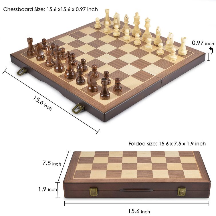 Wooden Chess And Checkers Game Set, (2 In 1) Chess Board Games, 2 Extra  Queens - Gift Package - Instruction - Game Pieces Storage Slots, Beginner  